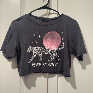 Black Graphic Crop Top with Pink Moon